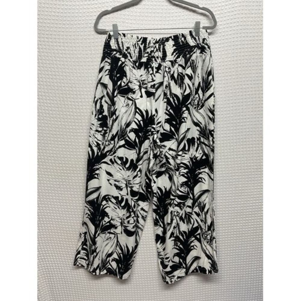 NWOT Tahari Black/White Elastic Waist Wide-Leg Cropped Pants Women XL China